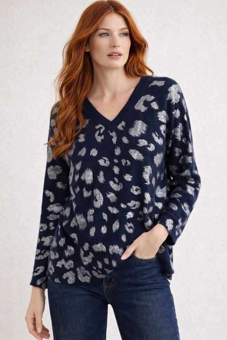 Pure Amici oversize Cashmere blue silver tunic sweater XL